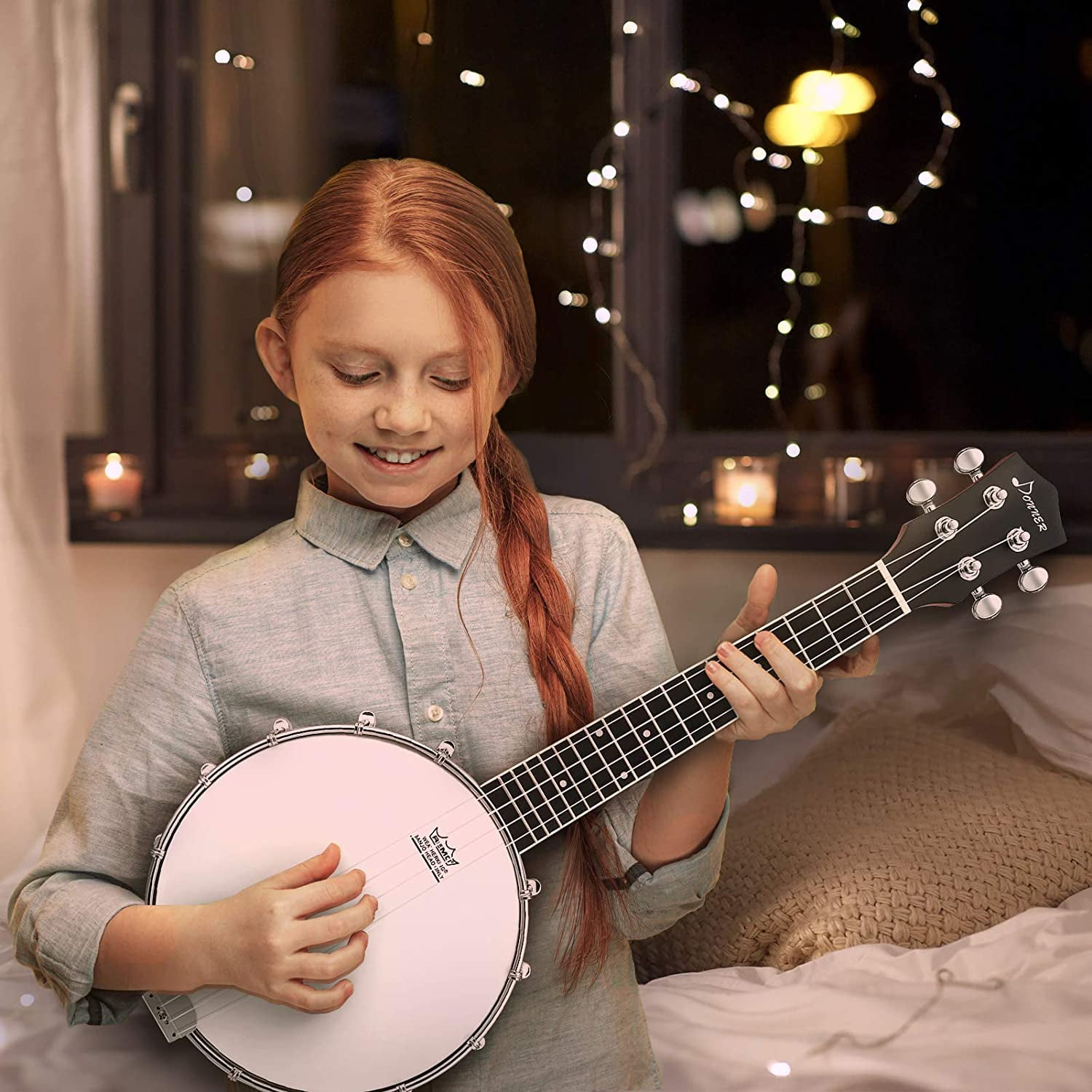 Donner DBU-200 Banjolele, 4 String Banjo Ukulele Concert 23 Inch Remo Sapele Drumhead with Strap, Picks, Strings, Gig Bag, Tunner, Truss Rod for Kid Adult Beginner