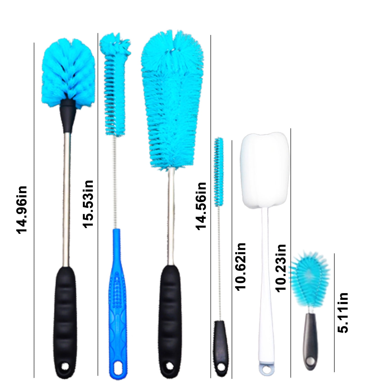 Bottle Brush Set for Cleaning, 6 Piece Stainless Steel Long Handle Brush, Silicone Straw Cleaner for Sports Bottle