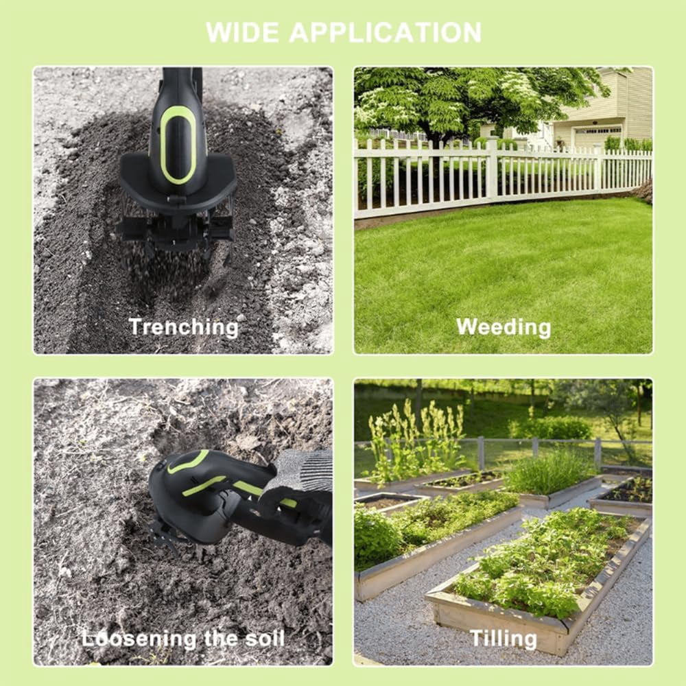2-in-1 Cordless Tiller & Cultivator with Extension Pole, 24V Battery Powered Handheld Garden Tiller, Electric Soil Cultivator for Weeding and Aerating, Yard & Lawn (No Extension Pole, 1 Battery)