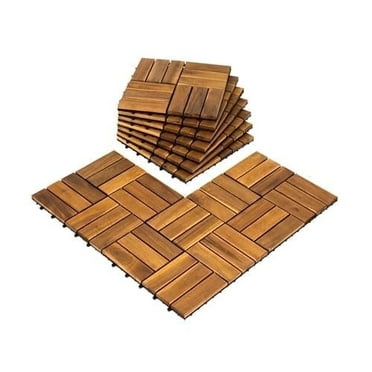 AN68 Pack of 10 Acacia Wood Deck Tiles – Natural, Easy to Install, for Indoor & Outdoor Use