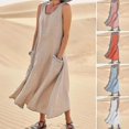 thumbnail image 2 of Women's Sleeveless Cotton Linen Dress With Pockets Boho Style Beach Tank Dress, 2 of 4