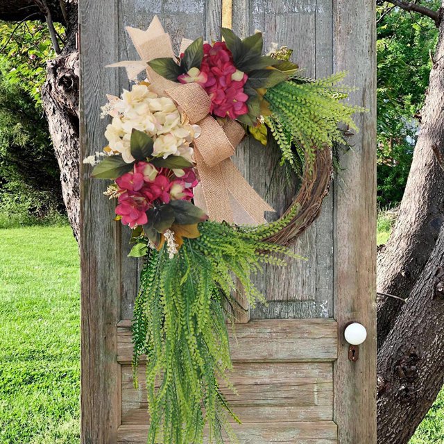 Flores artificiales Guirnalda de hortensias rosas para decorar la puerta de casa Colgador de puerta de primavera de verano ANMAO MXFZH2212100371