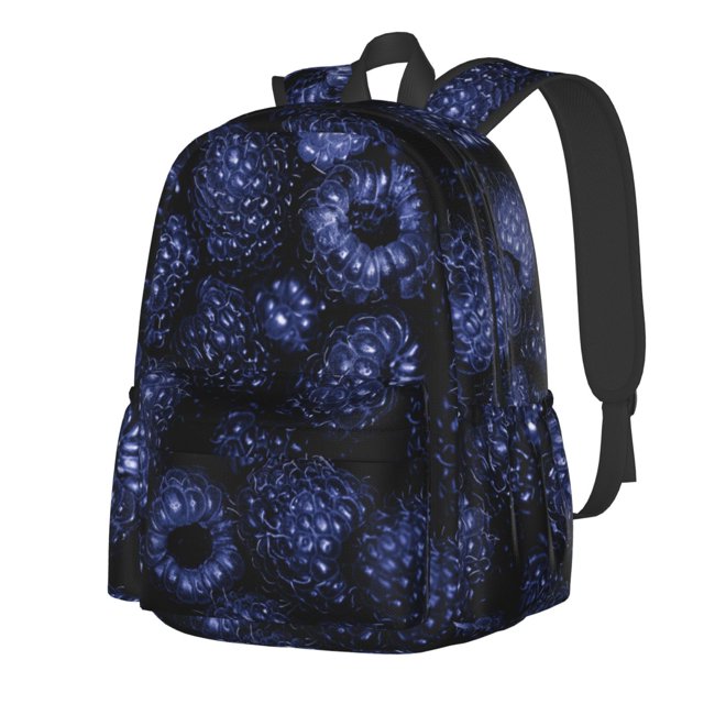 Wukai Blue-Purple Raspberries Print Large Capacity Student Backpack, Lightweight School Bag, Suitable for School, Work, Sports and Travel, Unisex