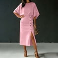 thumbnail image 6 of Women's 2 Piece Set, Batwing Sleeve Round Neck Top and High Waist Slit Midi Skirt, Elegant Orange Outfit for Office or Business, 2026 New Limited-time Offer, 6 of 6