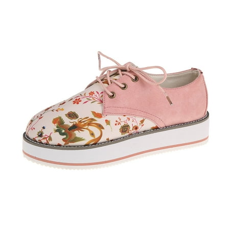 

Egmy Women s Round toe Bandage Clan Style Comfy Casual Shoes Printing Flat Heeled Outdoor Shoes