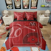Sports Bedding Comforter Sets 7pcs Baseball Full Bedding Sets, Black Reversible Bed in a Bag Ball Game Comforter Set, Baseball Field Bed Set, Ultra Soft Cozy