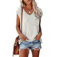 thumbnail image 5 of BKQCNKM Shirts for Women T Shirts for Women Short Sleeves V Neck Plain Color Soft Loose Fitting Summer T Shirts Women Tshirts Shirts for Women, White XL, 5 of 5