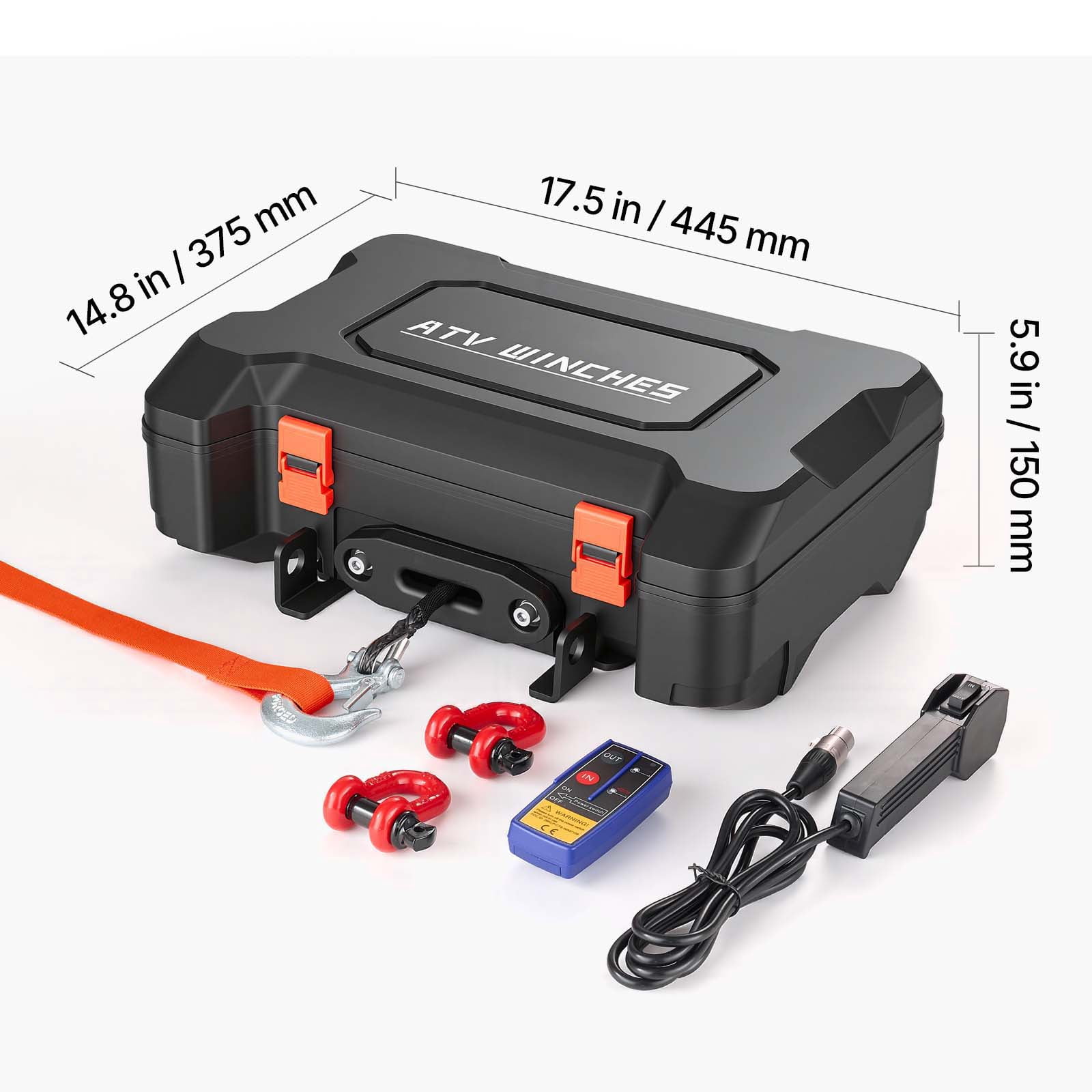 KFFKFF Portable 12V DC Electric Winch, 4500 lbs Capacity with Synthetic Rope, Dual Remotes, Recovery Kit with Fairlead, Hook, and Strap for ATV UTV Off-Road Pulling Applications