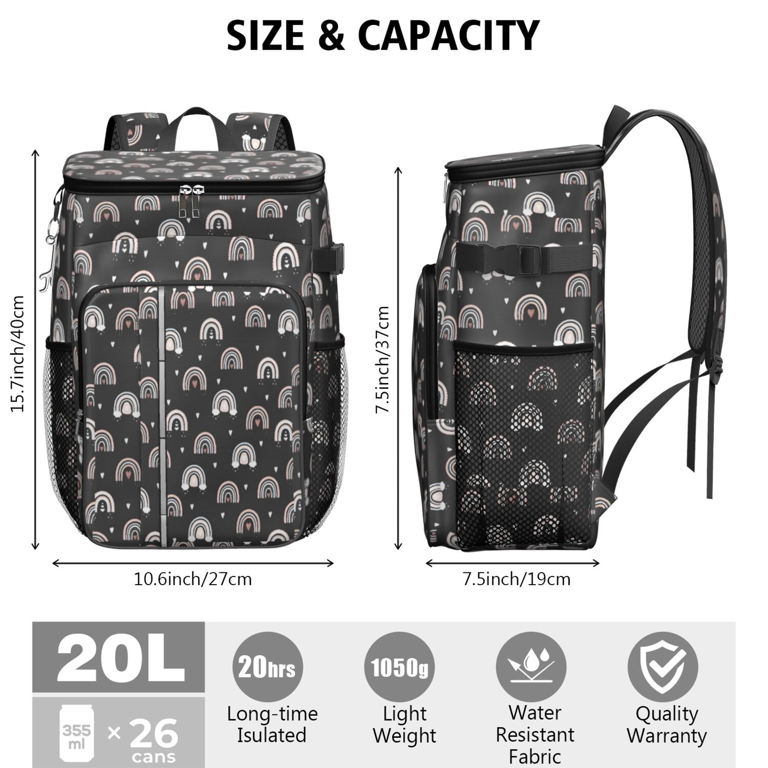 Travel Cooler Bag - Boho Bohemia Rainbow Camping Beer Cooler Backpack with Bottle Opener- Waterproof Insulated Picnic Backpacks - Cooler Bag for Beach