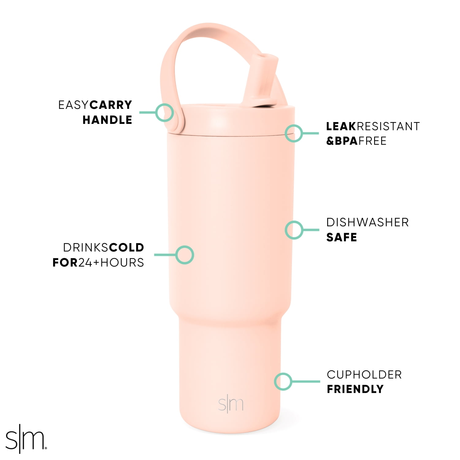 Simple Modern 24 fl oz Insulated Stainless Steel Trek Pivot Tumbler with Straw Lid and Top Handle|Ballet Slipper Pink