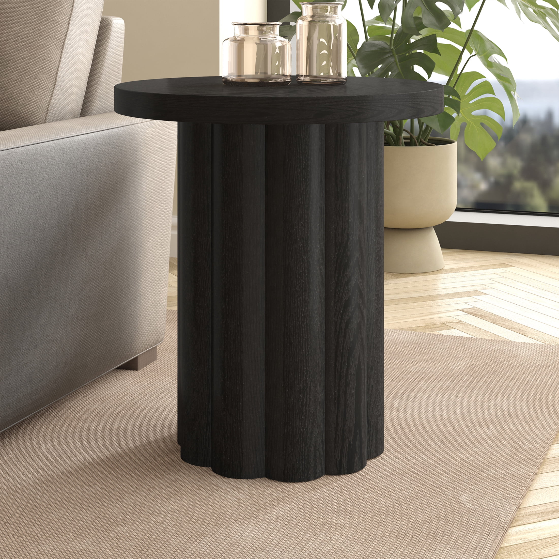 Evelyn&Zoe Modern/Contemporary 20" Wide Black Grain Side Table