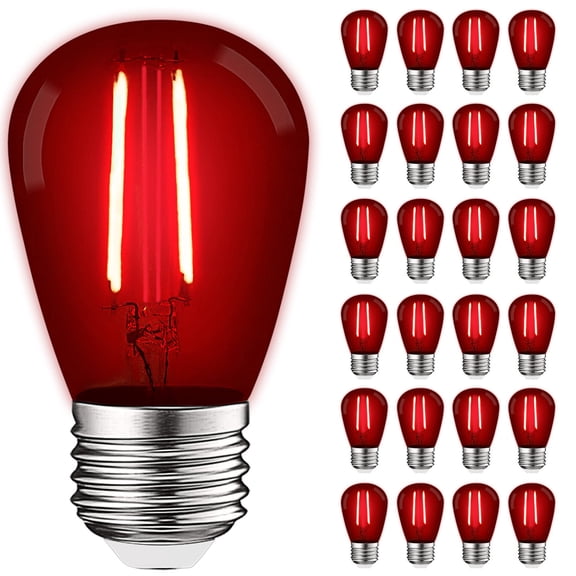 Luxrite 24-Pack S14 Edison LED Red Light Bulbs 0.5W Colored LED Bulbs for Outdoor String Lights UL Listed E26 Base