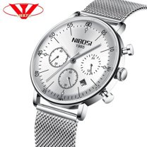 Nibosi Mens Watches Luxury Sport Wrist Watch Unique Design Stainless Steel Auto Date Mesh Strap Men Fashion Casual Quartz Watch - Quartz Wristwatches