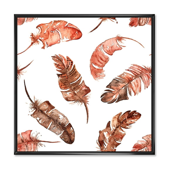 Designart 'Ethinic Orange Feathers On White' Bohemian & Eclectic Framed Canvas Wall Art Print