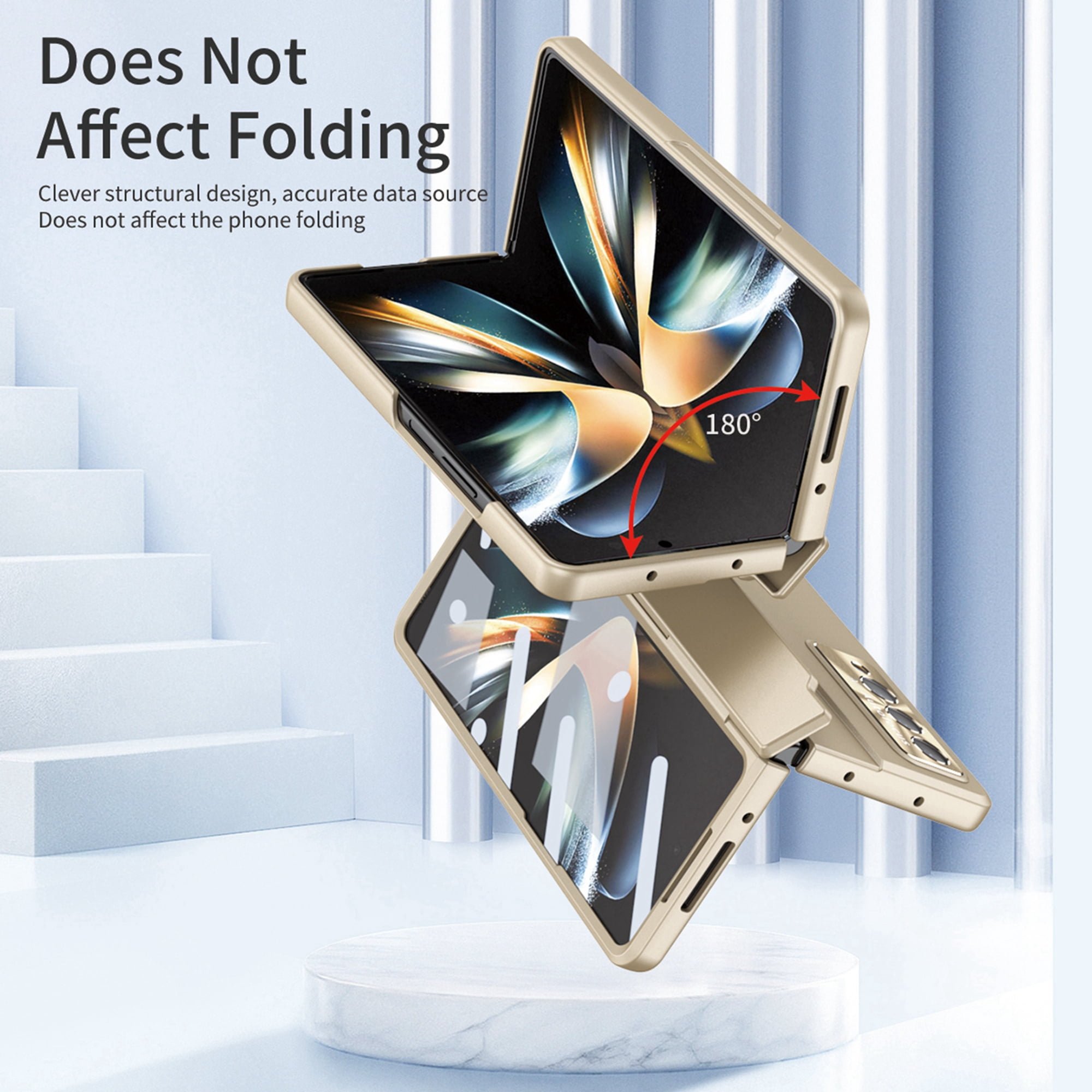 Dteck for Galaxy Fold 4 Case Hinge Protection Wireless Charging Hard Back with Non-Slip Shockproof Lightweight Slim Cover for Samsung Z Fold 4 5G 2022, Gold