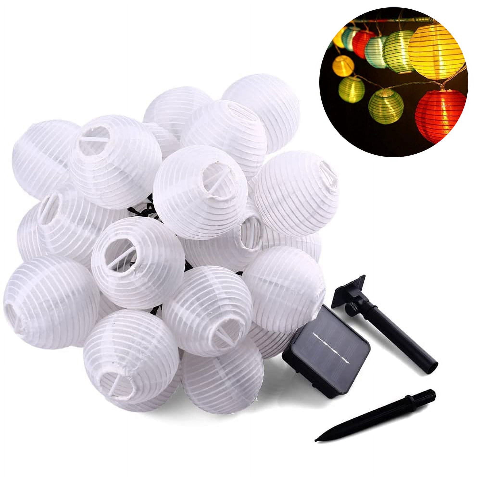 Lantern String Lights, Solar Powered Outdoor Patio Decoration, 100% Waterproof Nylon Fabric Lanterns for Bistro, Party, Easy Installation