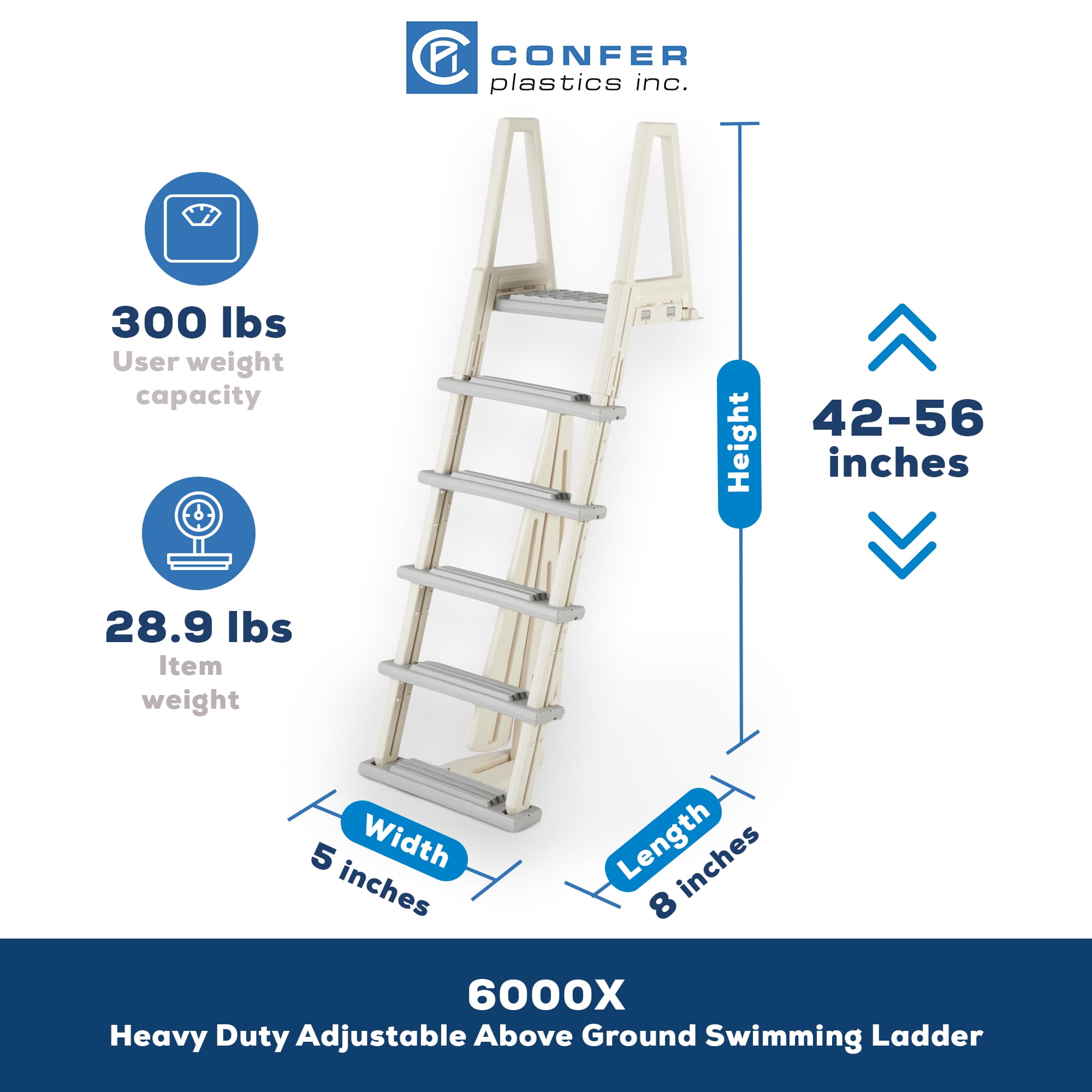 Confer Plastics 6000X InPool Ladder for Decks, Adjustable from 46"-56"HIGH