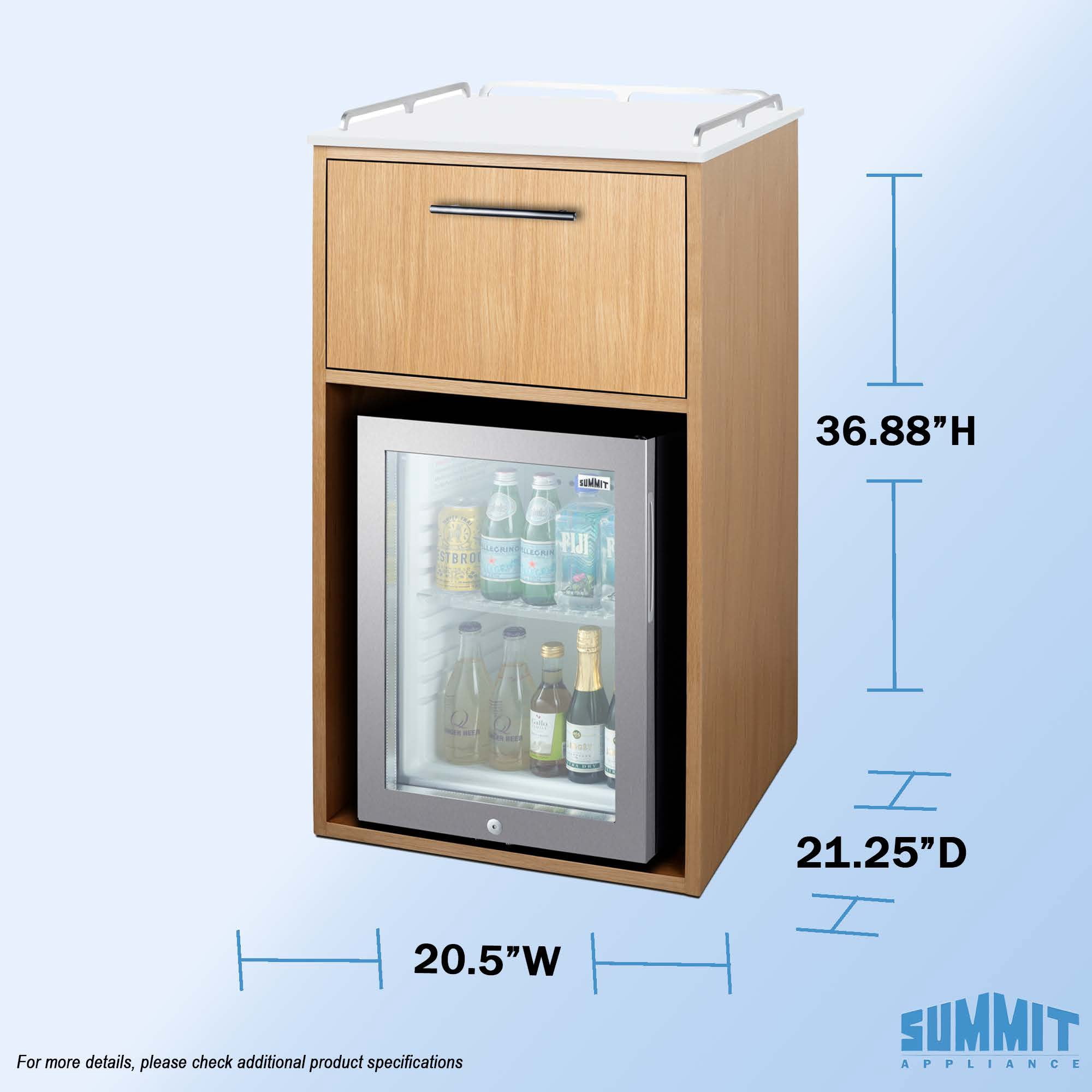 Summit 21 Inch Coffee Station With Minibar and Microwave, 1.2 cu.ft. Refrigeration Capacity, Hospitality Cabinet, White, Stainless Steel - QCSMW1OAKW