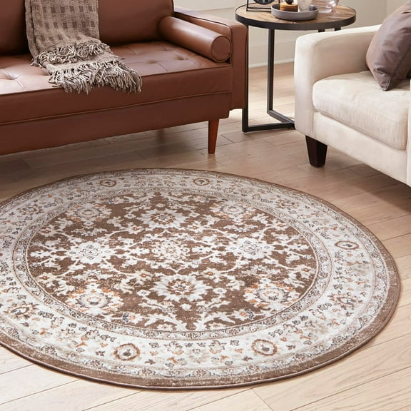 Unique Loom Charlotte Collection Area Rug - Carmel (5' 3" Round Brown/Ivory)