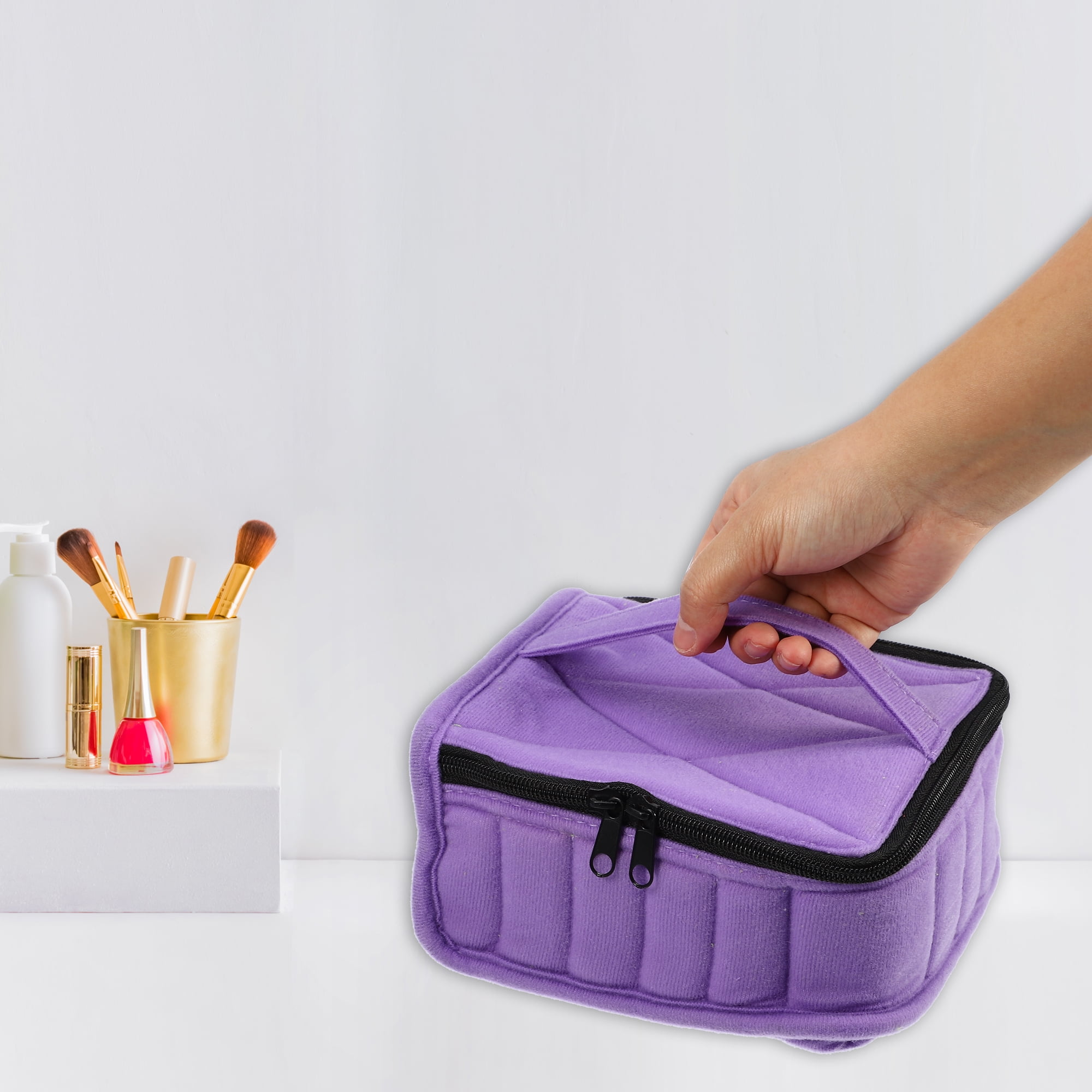 Unique Bargains 1Pc Nail Polish Carrying Case Nail Polish Organizer Case Nylon Purple Walmart