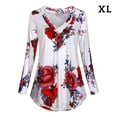 thumbnail image 1 of Camisa de manga larga con cuello en V para mujer Blusa informal con estampado floral, XL, Blanco AweSitey AP000933-17, 1 of 7
