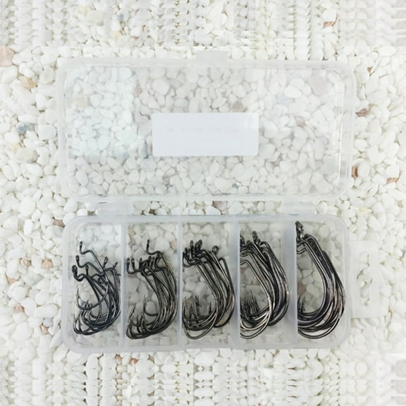 NIBOLOG 50Pcs 2# 1# 1/0# Fishing Jig Hooks High Carbon Steel Barb J-shaped Fishhook Set