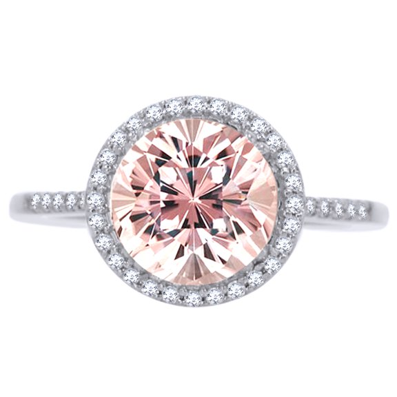 AFFY 2.5 Ct Simulated Morganite & White Natural Diamond Halo Classic Engagement Ring in 10k White Gold Ring Size - 10.5