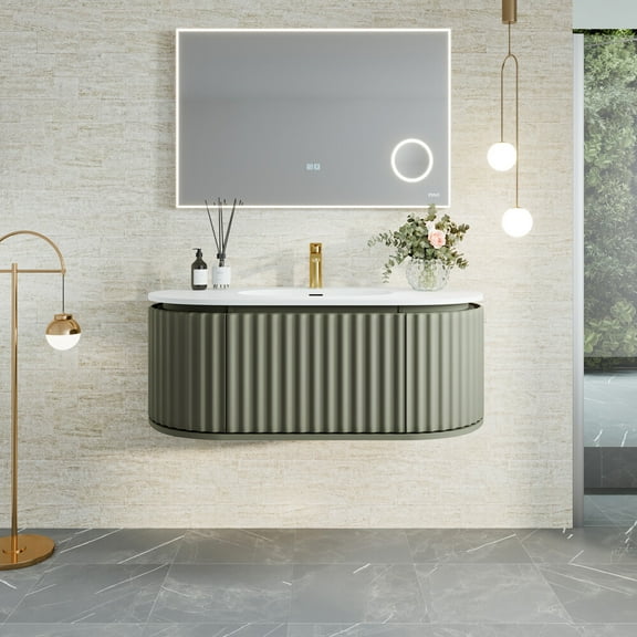 Eviva Haven 39"W x 22"D Green Wall-mounted Bathroom Vanity with White Solid Surface Integrated Sink Top