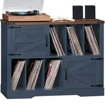 Large Record Player Stand, Turntable Table with Record Storage Up to 450 Albums, Vinyl Record Storage Cabinet Cabinet with Barn Doors, Mid-Century Turntable Stand for Living Room, Blue