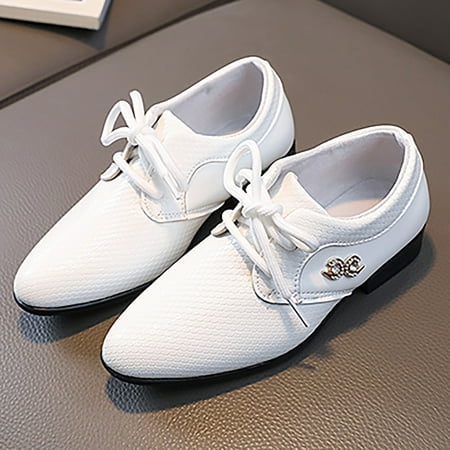 

LYCAQL Boys Leather Shoes Spring and Autumn Stylish UK Wind Lace Up Children S Single Shoes Student Non Slip Kids Shoes Boys (White 29)