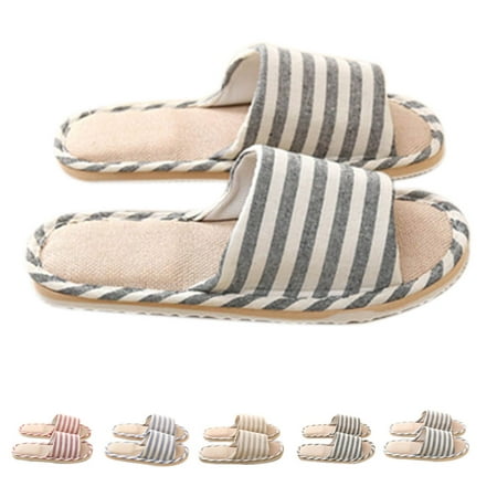 Electronicheart Open Toe Cotton Linen Slippers Men Women Comfy Indoor House Spring Summer Anti