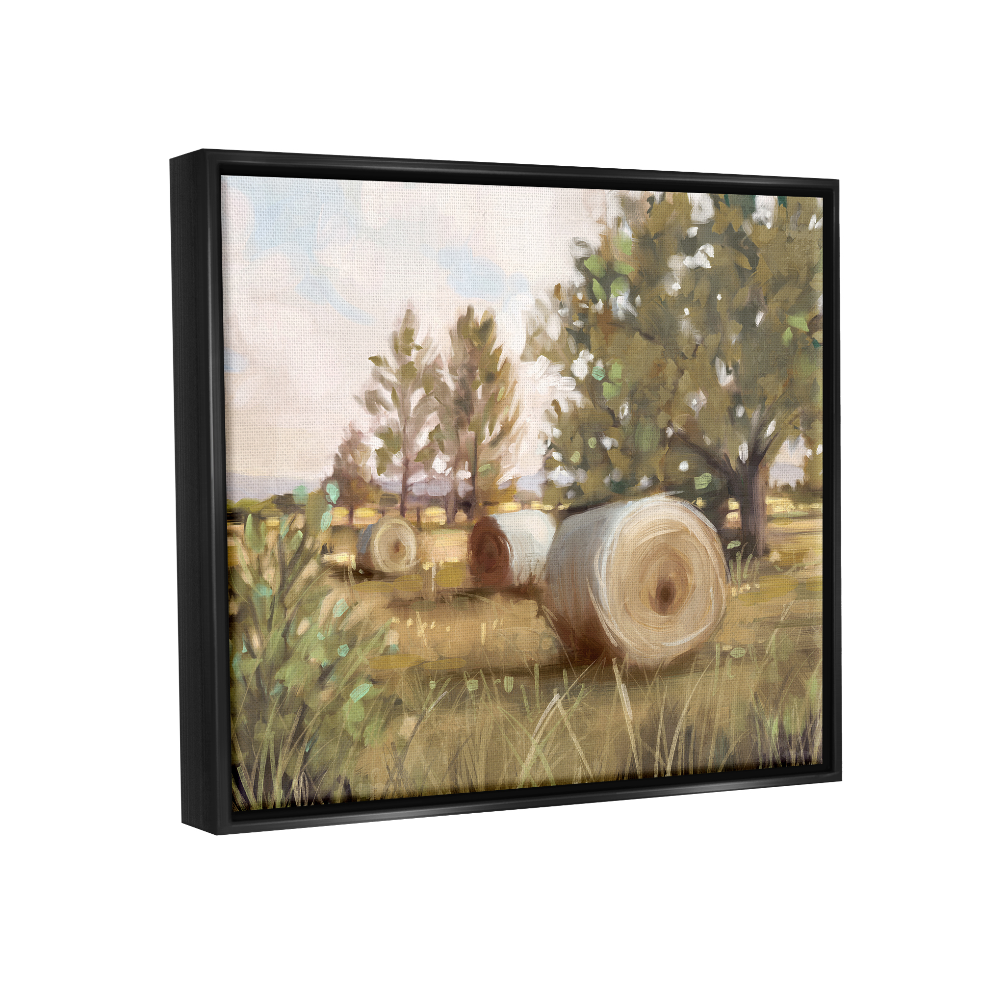 Stupell Industries Rural Hay Bales Farm Landscape Landscape Painting Black Floater Framed Art Print Wall Art