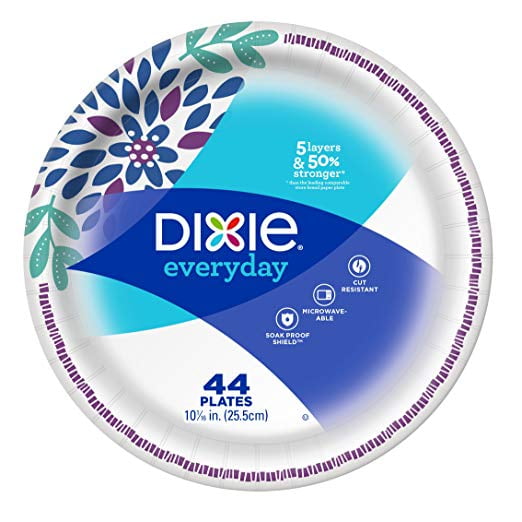 Exclusive Dinner Size Printed Disposable Plates 2 Pack Dixie Everyday Paper Plates,10 1/16 Plate 44 Count
