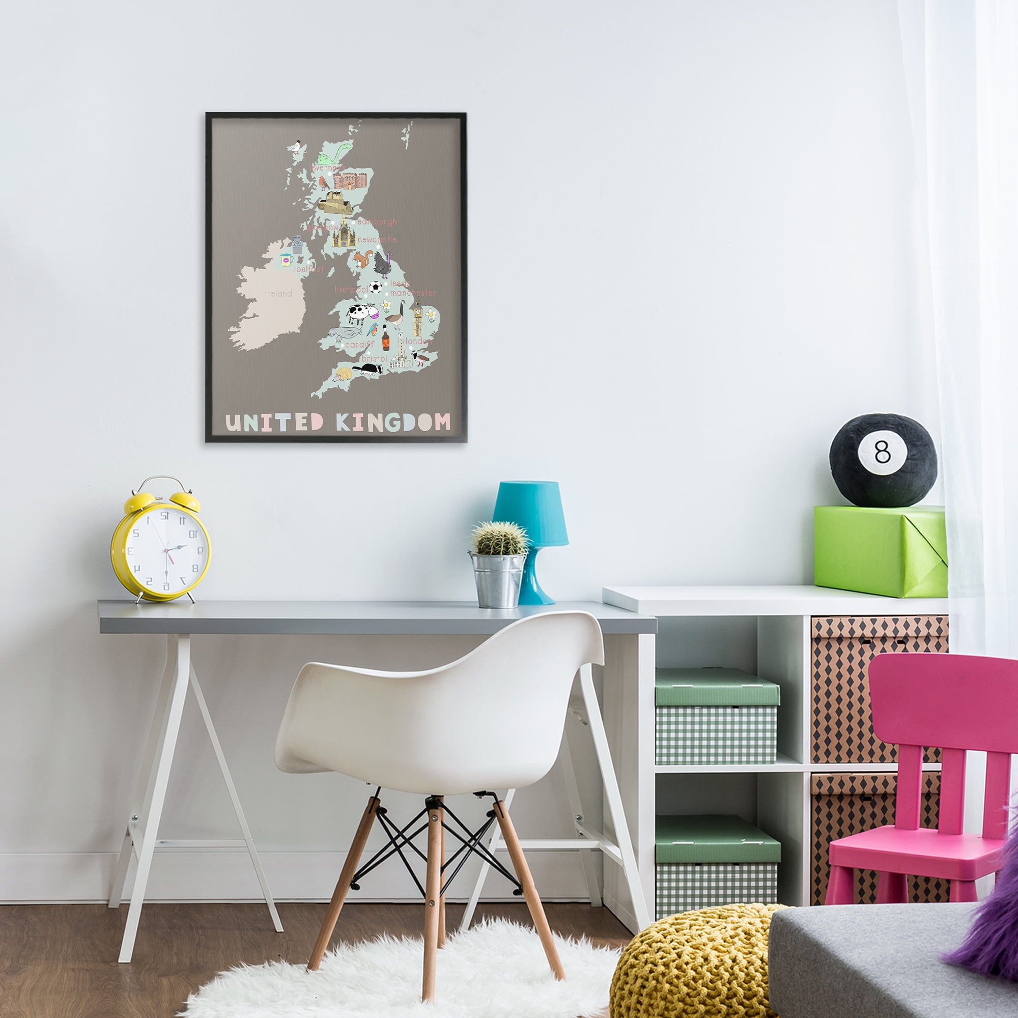 Kid's Map of United Kingdom Black Framed Giclee Art, design by Carla Daly