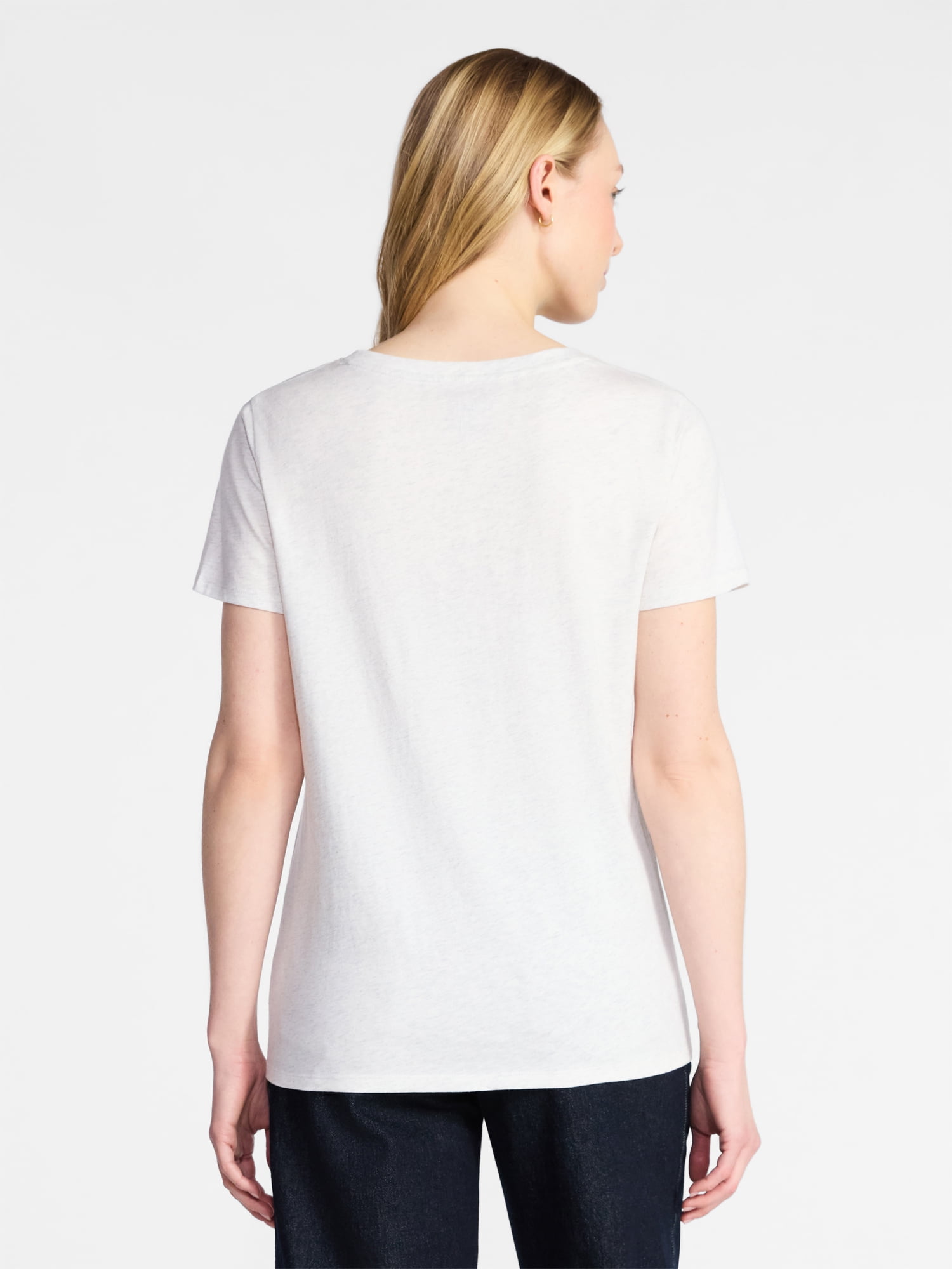 Time and Tru Women's Cotton V-Neck Tee with Short Sleeves, Sizes XS-4X