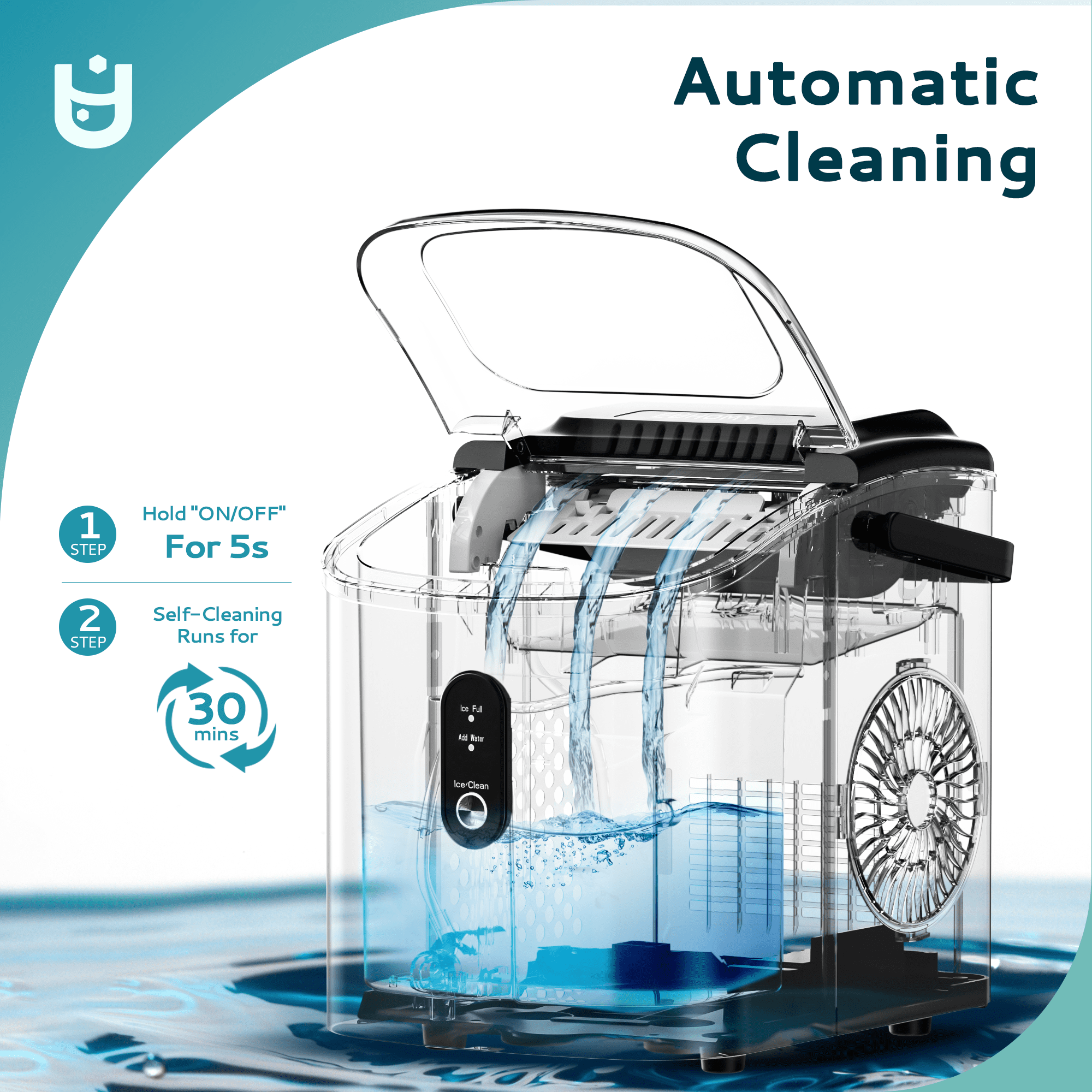 EUHOMY Countertop Ice Maker 26 lbs/Day Portable Self-Cleaning, 9 Bullet Ice in 6 Min, Silver