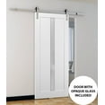 thumbnail image 6 of Sliding Barn Door 32 x 96 with Stainless Steel 6.6ft Hardware | Quadro 4112 White Silk with Frosted Opaque Glass | Top Mount Rail Hangers Sturdy Silver Set | Lite Wooden Solid Panel Interior Doors, 6 of 6