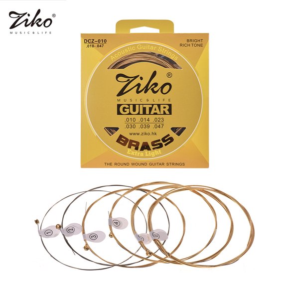 ZIKO DCZ-010 Cordes de Guitare Acoustique Extra Léger en Alliage Hexagonal en Laiton Enroulé Résistant à la Corrosion 6 Cordes Ensemble d'Accessoires pour Instruments de Musique