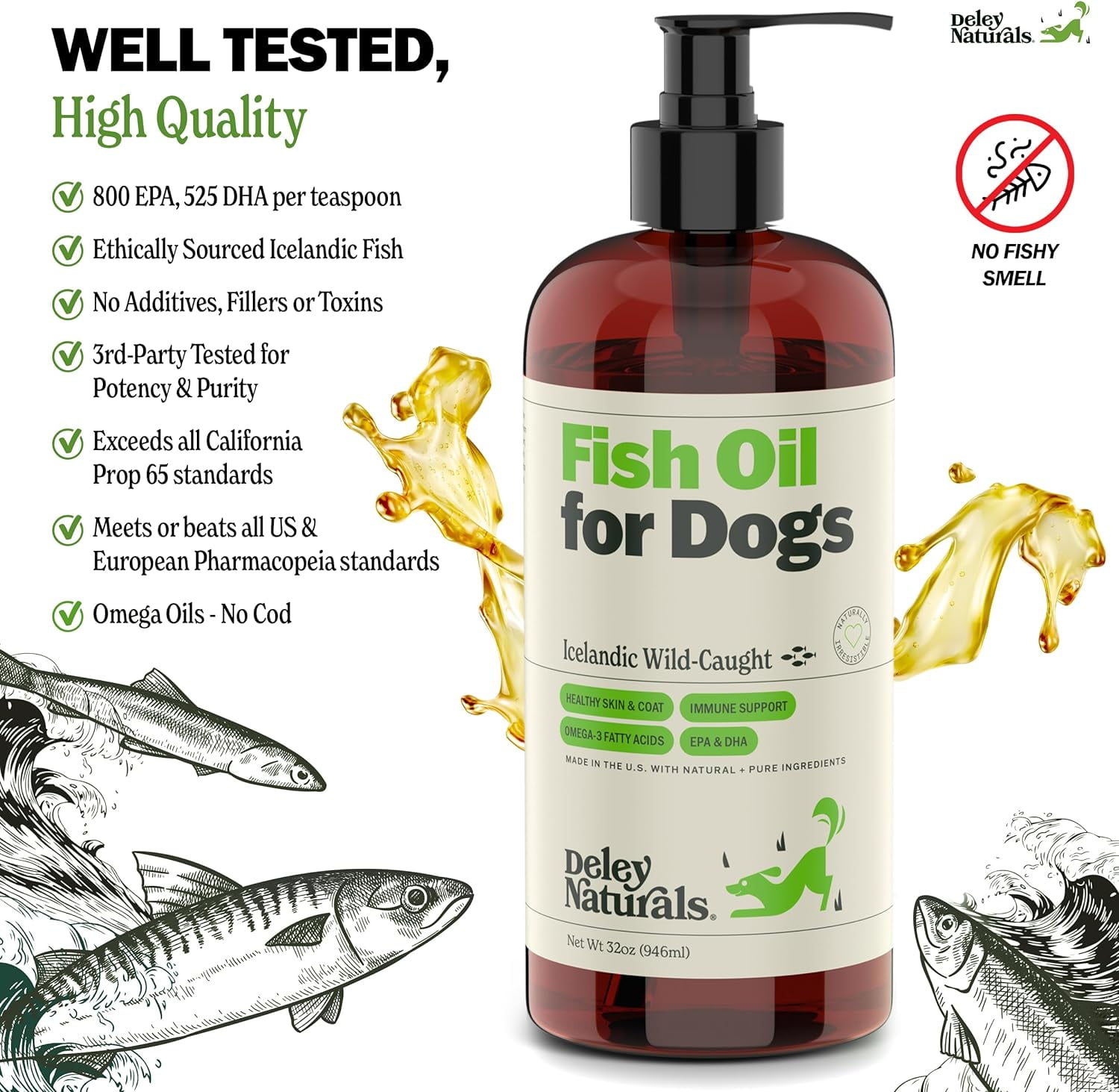 Deley Naturals Wild Caught Fish Oil Liquid Food Supplement for