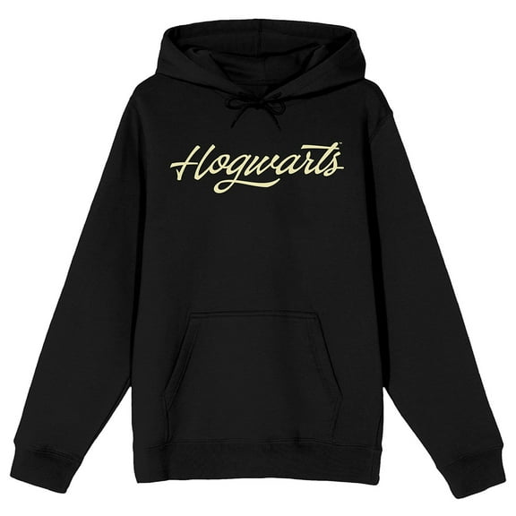 Harry Potter Winged Pigs Hogwarts Crest Long Sleeve Adult Black Hooded Sweatshirt-Medium