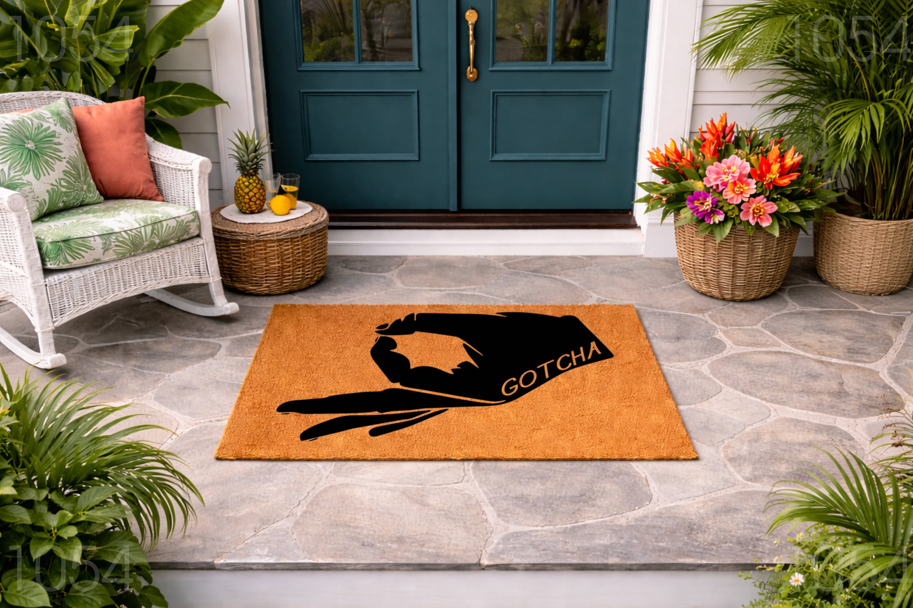 Gotcha Doormat, Funny Prank Hand Graphic Entryway Door Mat, Indoor Outdoor Welcome Mat (24x36 inches) WoodByStu 1054