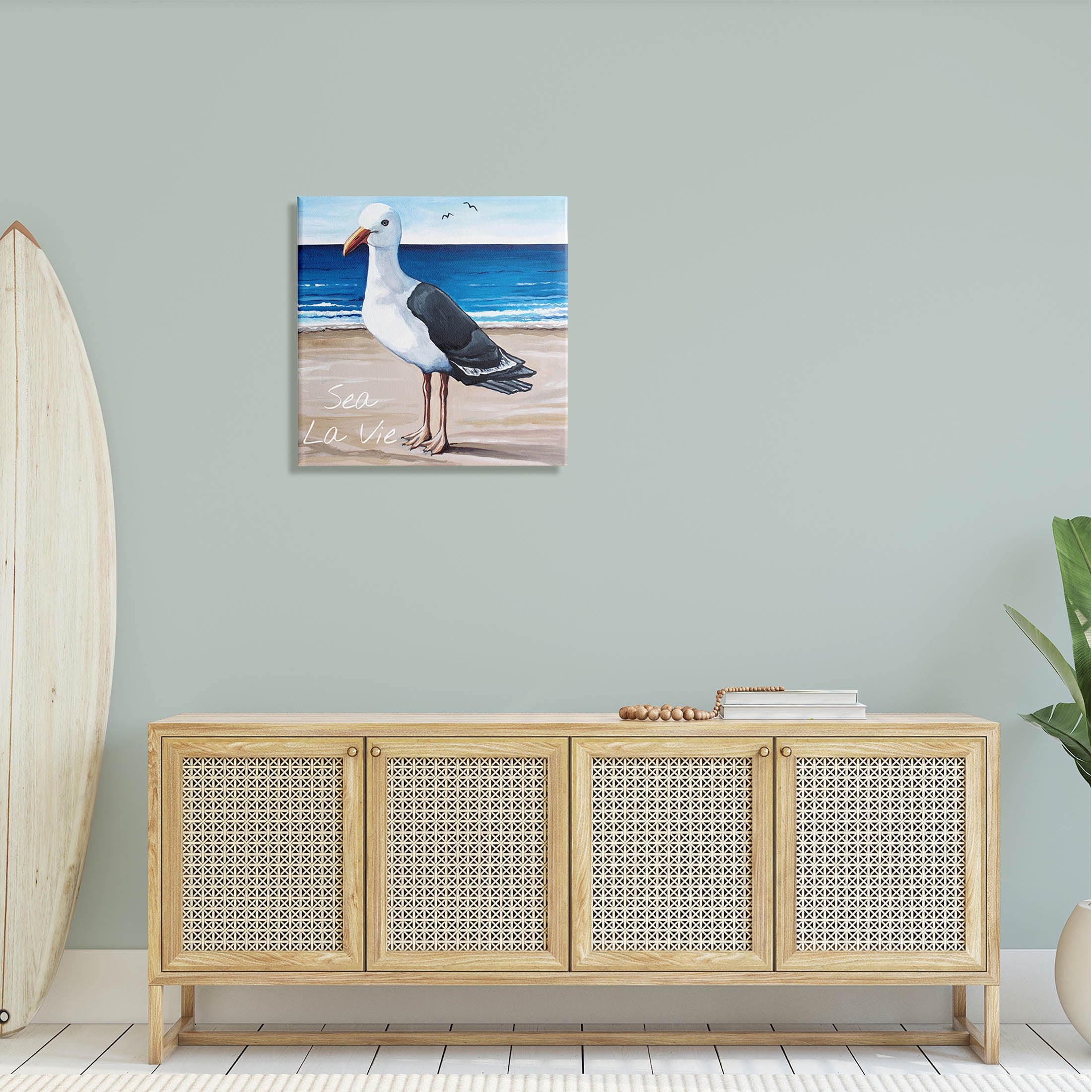 Stupell Industries Sea La Vie French Beach Seagull Quote Graphic Art Gallery Wrapped Canvas Print Wall Art, Design by Elizabeth Tyndall
