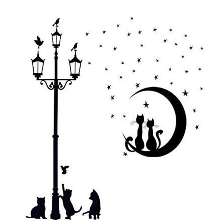 Heiheiup Art Decal Decor Street Lights Cats Removable Lamp Stickers Wall  Wall Sticker Pretty Stickers for Wall 