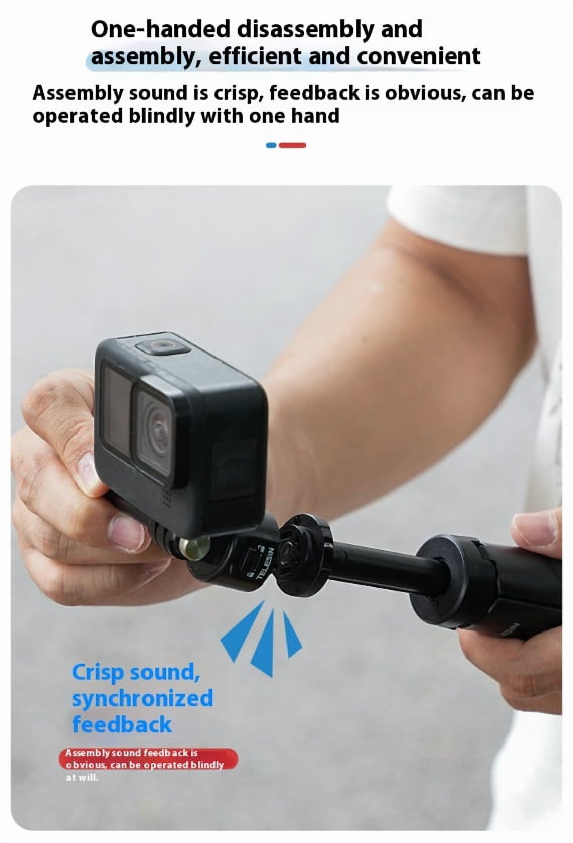 All-in-One Camera Tripod Grip - Bigcan Mini Selfie Stick Tripod for GoPro Hero 13/12/11/10, Action 4/3, Ace Pro, Adjustable Aluminum Extension Pole for Vlog Travel Desk Shooting
