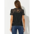 thumbnail image 4 of DARING DIVA Round Neck Scalloped Trim Floral Lace Top XS Black, 4 of 6