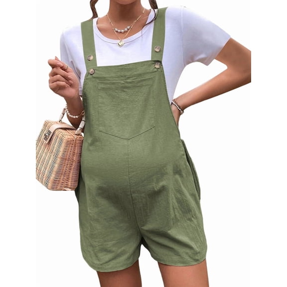 Women'S Summer Casual Bib Short Overalls Loose Linen Jumpsuit Beach Outfits Travel Vacation Clothes Green L