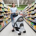 thumbnail image 6 of Lanzxjv 4 Wheels Pet Stroller, Foldable Cat And Dog Stroller with Mesh Windows, Cup Holder, Storage Basket, Breathable Pet Strolling Cart Holds up to 22lbs for Small Medium Dogs Cats All-Season Use, 6 of 6