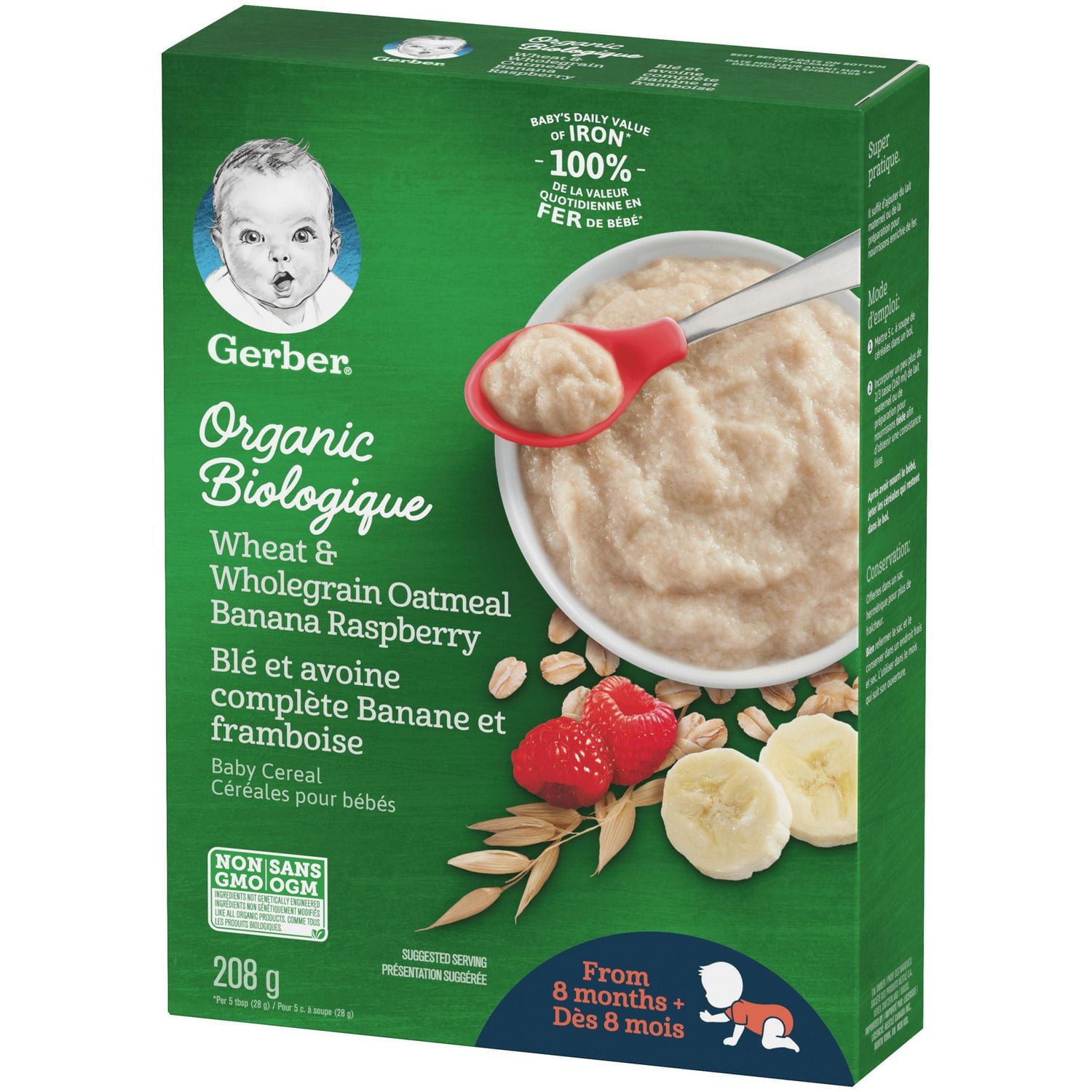 GERBER® Organic Wheat & Wholegrain Oatmeal Banana Raspberry Cereal 208 g