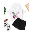 thumbnail image 3 of Arshiner Girls Summer Outfits 2 Piece Set Drop Shoulder Hooded Top and Elastic Waist Shorts Loose Fit, 3 of 6