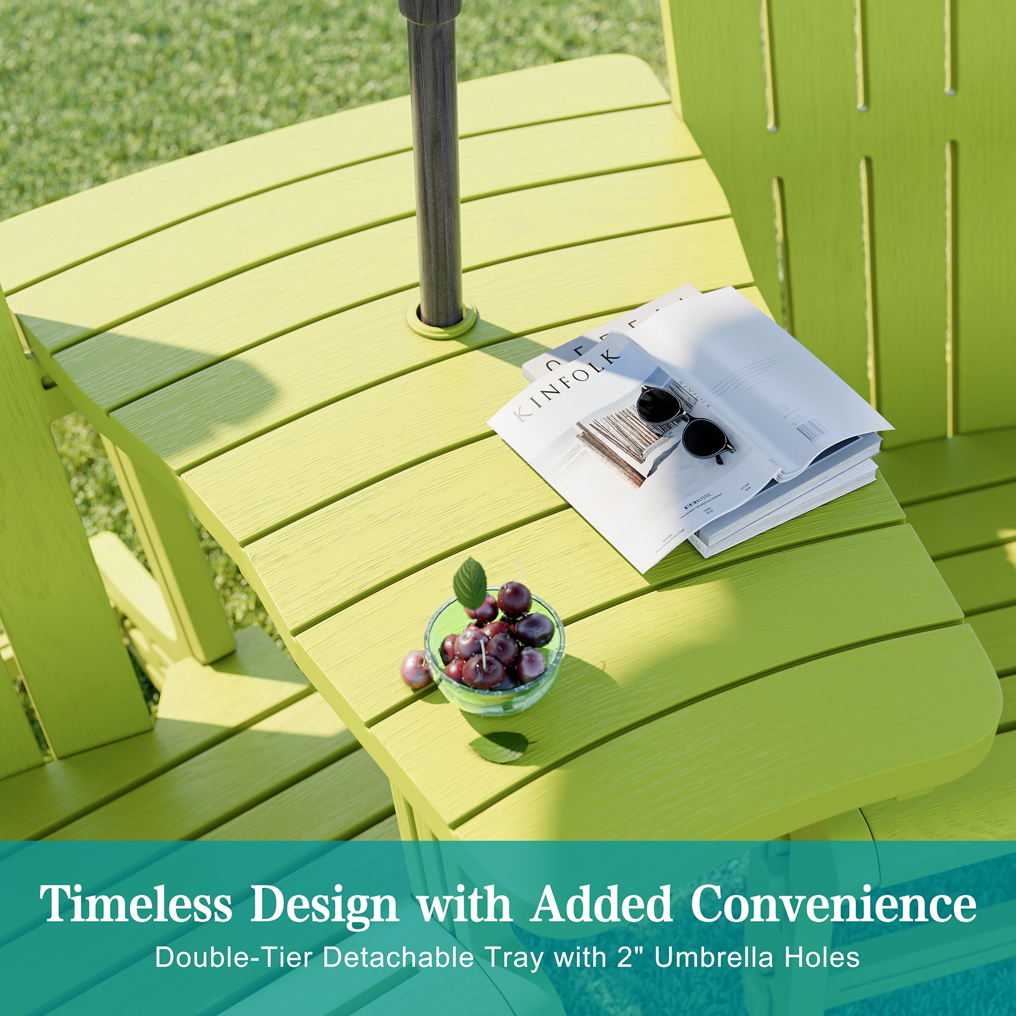 Walsunny Adirondack Chairs Set of 2 Fire Pit Chair Set with Connecting Tray Cup Holder Removable Tabletop,All-Weather HDPE Outdoor Chair Set for Patio Garden Lawn,Green